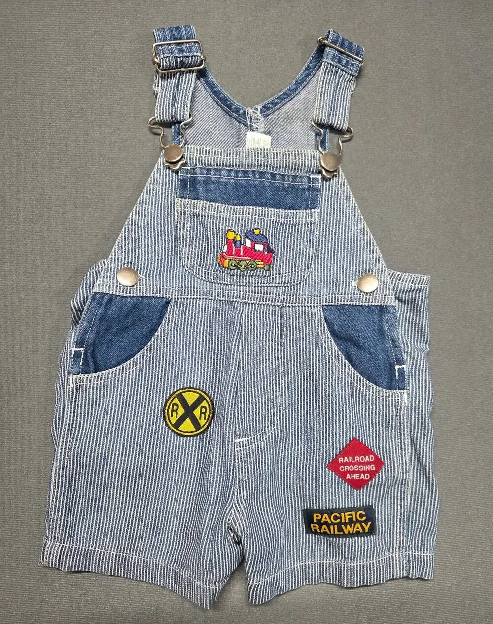 Vintage Baby 3-6 Months Overalls Pacific Railway Railroad Train Classic Patches